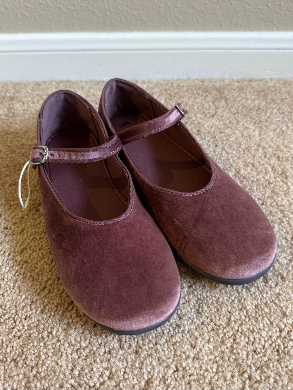 Zara velour Mary Jane ballet flats